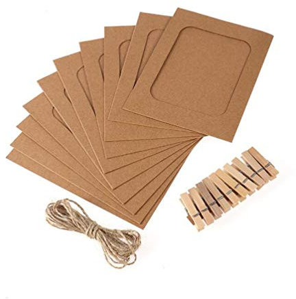 DOITOOL Fotorahmen Papier 10-Teiliger Bilderrahmen Papier DIY-Fotorahmen-Aufhängeset mit Schnur Clips für Heimdekoration (Kraftpapier 13 X 9 5 Cm) Fotorahmen Papier Fotorahmen Aus Pappe