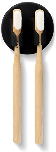 DELUXXOO® Hochwertiger Zahnbürstenhalter schwarz aus Silikon selbstklebend als Bad Organizer und Deko | Zahnbürstenhalter | ohne Bohren | extra starker Halt