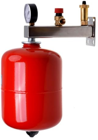 Aqbau Set Membran-Ausdehnungsgefäß Heizung 8 L mit Sicherheitsgruppe | Für geschlossene Kreisläufe | 3/4 Zoll AG | 3 bar Vordruck | -10 bis +100 °C | verzinkter Stahlflansch