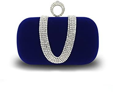 CORIOS Sac de Soirée Femme Sac en Strass à la Main Velours Embrayage Sacs D'épaule de Mariée Sacs Fourre-Tout Élégant Pochette Portefeuille pour Ceremonie Mariage Cocktail Fête Bleu