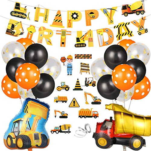 OSDUE Palloncini per Bambini, 36 Pcs Decorazione per Feste di Escavatore, Buon Compleanno Festone, Palloncini Numero, Topper per Torte, Cupcake Toppers Decorazioni