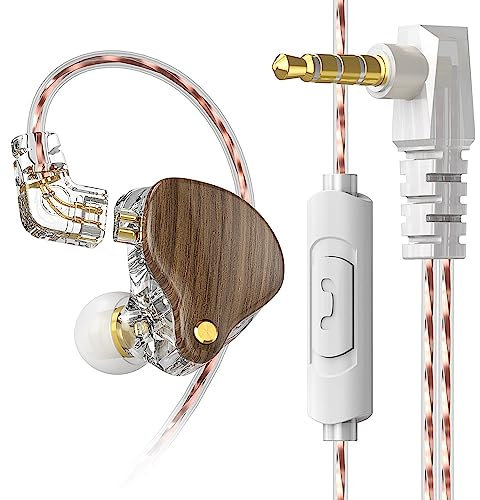 okcsc Q1Pro Wired Headphone,in-Ear Headphones Earphone HiFi Stereo Deep Bass Earbuds with Detachable 0.78mm 2 Pins Cable to 3.5mm plugs, Over Ear Headset for Running, Jogging (Oak wood with Mic)