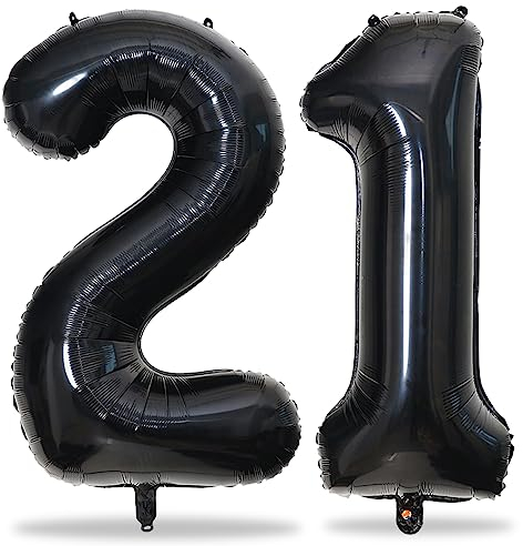 Lingqiang Black 21st Birthday Balloons for Her, 40In Mylar Foil Number 21 Boys Girls, Party Numbers 2 and 1 Women Men 12th Anniversary Decorations Supplies