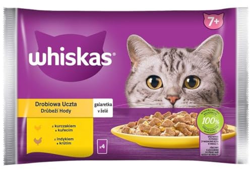 Whiskas Senior 7+ Nassfutter für Katzen in Gelee mit Huhn, Truthahn, 52 Portionsbeutel, 13x4x85g, Hochwertiges Nassfutter für ältere Katzen