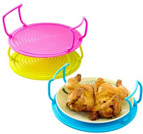 QUHUOYAO 3 bandejas plegables para microondas, apilador, multifunción, bandeja para microondas, bandeja de vapor con asa, bandeja para equipo de horno, accesorios de equipo de cocina
