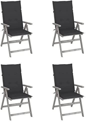 Homgoday Gartenstühle, neigbar, 4 Stück, mit Kissen aus massivem Akazienholz, Stühle für den Außenbereich, Esszimmerstühle für den Garten, Gartenmöbel für Terrasse, Anthrazit