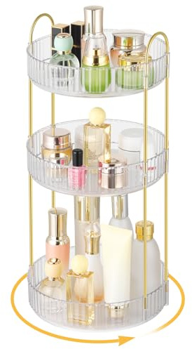 Otauoaea Make Up Kosmetik Organizer, Große Kapazität Kosmetik Organizer Drehbar 360°, Multifunktionaler Kosmetik Aufbewahrung für Schminktisch Badezimmer Schlafzimmer (3 Schicht, Transparent)