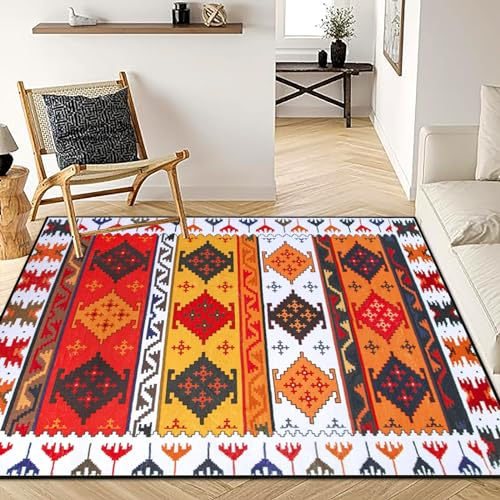 Rururug Teppich Wohnzimmer Kurzflor 200 x 300 cm Boho Teppich Modern Design Geometrische Muster, Weicher Teppich Groß, Anti Rutsch Teppich Waschbar Zimmer Teppich Rot, Orangefarben.