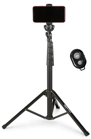 Amazon Basics Treppiede estensibile fino a 162 cm per smartphone iPhone, modalità bastone per selfie e modalità treppiede per telefono, nero