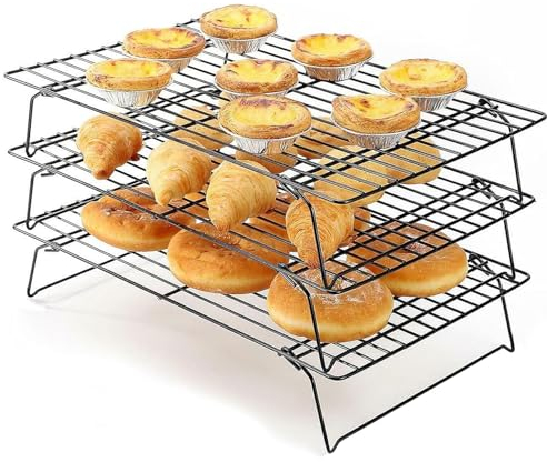 Bssowe Kuchen Kühlregal, 3 Stöckiges Abkühlgitter, Stapelbar Kuchengitter, 3-Lagiges Abkühlgitter, 3-Stöckiges Kuchengitter, Rechteckig Kuchengitter Kühlgitter für Kuchen, Grillen, Kekse & Plätzchen