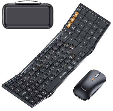 ProtoArc Clavier Souris sans Fil Pliable, XKM01 Clavier Bluetooth AZERTY pour Affaires et Voyages, 2.4G + Dual Bluetooth Pleine-Taille Clavier iPad Portable pour Telephone Tablette