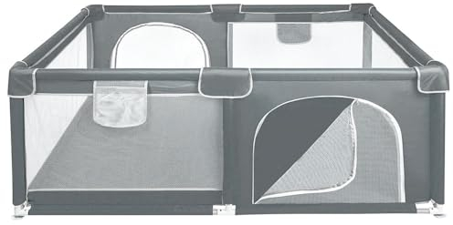 Laufstall für Kinder,Laufstall Baby Faltbar, Laufgitter Baby Faltbar, Rutschfest und Sicher mit CE-Zertifikat, Baby Playpen zum Spielen mit Einfacher Aufstellung-120 * 160 * 66 cm-dunkelgrau