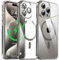 Flyzoo Cover Magnetica Trasparente per iPhone 15 Pro - [con Pellicola di Protezione Fotocamera] [Antilngiallimento & Antiurto & Antigraffio] Custodia Rigida con Bordo in Silicone, 6,1, Grigio