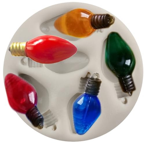 MINFEIDMS 3D Light Bulb Fondant Silicone Moulds Glossy Shiny Light Bulb Silicone Mould for Sugar Cake Decorating Cupcake Topper Candy Chocolate Gum Paste Polymer Clay