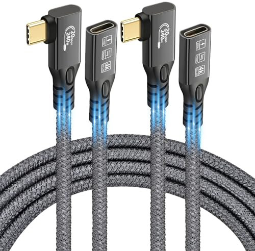 90degrés USB C 3.2 d'extension Câble,2PCS USBC 3.2 Gen2 Type-c Male to Female Extender Cable Ultra 4K@60Hz 240W Charging 20Gbps Data Transfer with SSD (2, 2PCS 90Degrés Extension 20G 240W 0.5M)
