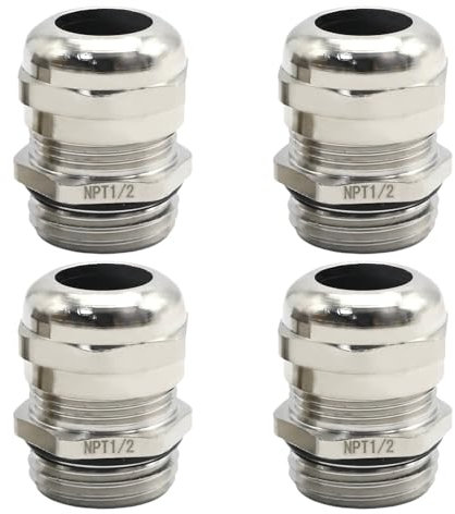 ZUDKSUY 4 Pcs 1/2 NPT Nickel-Plated Copper Cable Gland, Adjustable 6-12mm Cable Glands Joints, Waterproof Connector for Junction Box Electrical Cabinet (Silver)
