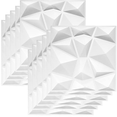 Fosoloni 12 Stück 3d Wandpaneele,Wandpaneel Diamant,30 × 30cm Matt Weiß Diamant Paneele Wand, PVC Gaming Wandpaneele, für Dekoration von Wohnzimmer, Schlafzimmer, Badezimmer