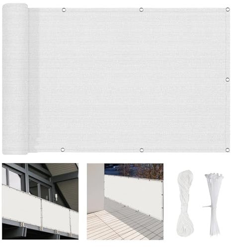 Brise Vue Balcon Cache Vue 400 x 50 cm HDPE 220 G/M², Résistant Aux UV, Brise-Vue pour Balcon Protéger, avec Attaches Câble et Cordons, pour Piscine, Patio, Blanc