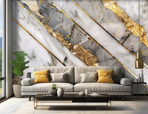 Papier Peint Panoramique Marbre Noir Or,400 X 280 Cm,Poster Geant Mural, Pour Salon Chambre D'Enfants Restaurant Décoration Murale