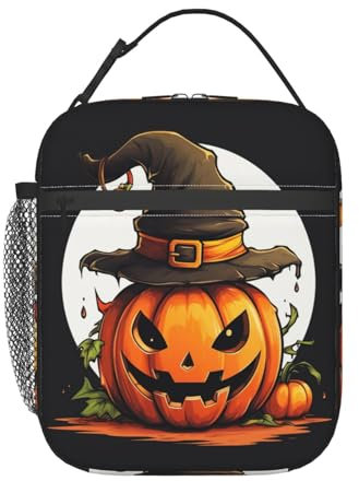 GaxfjRu Bolsa de almuerzo de Halloween con diseño de calabaza superior, bolsa térmica para adultos y niños, buena para lonchera Bento