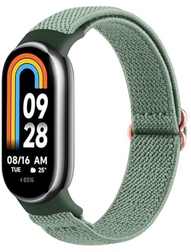 Oumida Armband für Xiaomi Mi Smart Band 8 / Xiaomi Smart Band 9 Uhrenarmband, Elastische Nylon Armbänder, Verstellbare Sport Ersatzarmband Herren Damen für Xiaomi Mi Band 9/ Mi Band 8, Avocadogrün