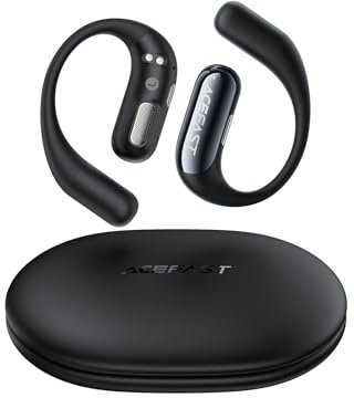 ACEFAST Auriculares Open-Ear Bluetooth 5.4, Auriculares Deportivos Ultrafinos, Apenas Perceptibles, Ajuste Cómodo, Sonido Potente, Llamadas Claras, Control Táctil, App Control, IP54, Negro (Delgado)