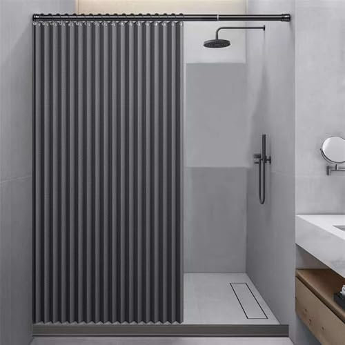 Momooda Tenda Doccia Impermeabile Pieghevole con Ganci, Magnetica Antispruzzo, Tenda da Doccia in Lino Antimuffa Resistente, Grigio, 120x200cm