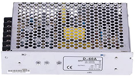 Fuente de Alimentación Conmutada de Salida Dual, Controlador LED de 60W con Carcasa de Aluminio, 5V/4A y 12V/3A, Ahorro de Energía, Entrada 115/230VAC