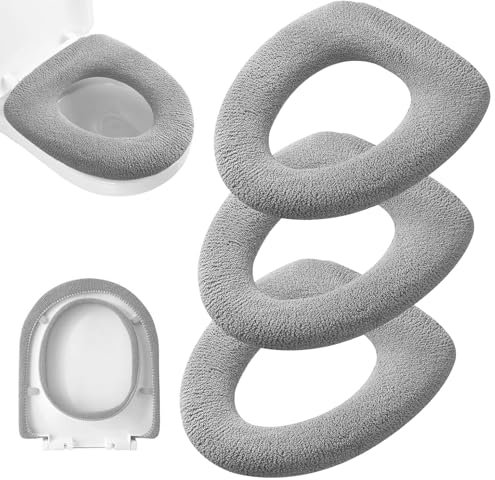 Guojanfon Bathroom Soft Thicker Warmer Stretchable Washable Cloth Toilet Seat Cover Pads, 3PCS (Gray)