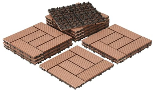 Fiqops 55 piastrelle in WPC per terrazze, 30 x 30 cm, piastrelle in WPC con sistema a clic, piastrelle per balcone in effetto legno, impermeabili per terrazze, per 5 m², marrone