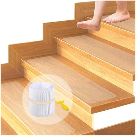 Janety 15 Stück Treppenstufen Matten Antirutsch Treppe, Transparent Stufenmatten Selbstklebend, Antirutschmatte für Boden Rutschschutz, Antirutschband für Holzstufen und -böden,10 x 60 cm
