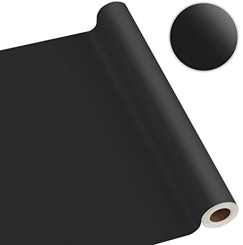 Black Wallpaper 23.6x394 Contact Paper Solid Matte Black Peel and Stick Removable Wallpaper Textured Vinyl Film Self Adhesive Wallpaper for Cabinets Waterproof Wall Coverings Home Decorative