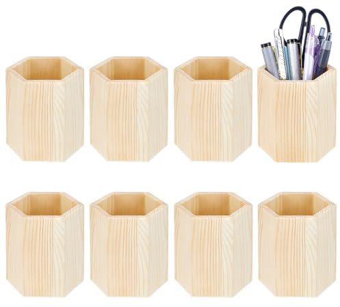 BENECREAT 8 porte Crayon en Bois Porte Stylo Hexagonal en Bois Organiseur de Bureau Rangement pour Bureau Usage Polyvalent Fournitures Scolaires