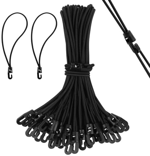 KILDOWS 25 Piezas Cuerdas Elásticas con Gancho, 25cm Cuerda Elástica Tensores de Lona con Ganchos Tensores Elásticos Negro Correas Elásticas para Lonas Tienda de Campaña Equipaje Carpas Pancartas