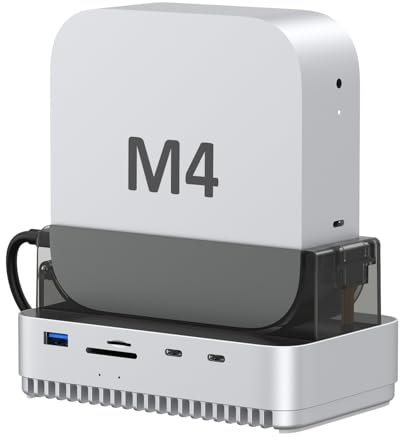 Gewokliy Station d'accueil pour Mac mini M4 2024, boîtier SSD NVMe USB4 M.2 NVMe 40 Gbit/s, compatible avec Thunderbolt 4/5, station d'accueil USB 10 Gbit/s avec lecteur de carte SD4.0