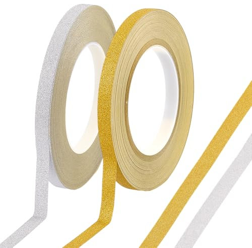 GORGECRAFT 100m*10mm Washi Tape,Rubans Pailletés Washi Décoratifs Masking Tape Adhésif Papier,Washi à Paillettes pour Masquage Bricolage Emballage Scrapbooking Fête (Doré et Argenté)