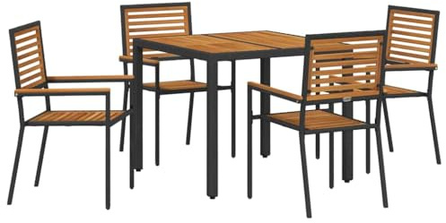 vidaXL Garden Dining Set 5 pcs Black and Wood 90 x 90 x 75 cm, Alfresco Dining Collection, Modern Rattan Ensemble, Contemporary Garden Seat, Casual Unit, Outdoor Furniture Set