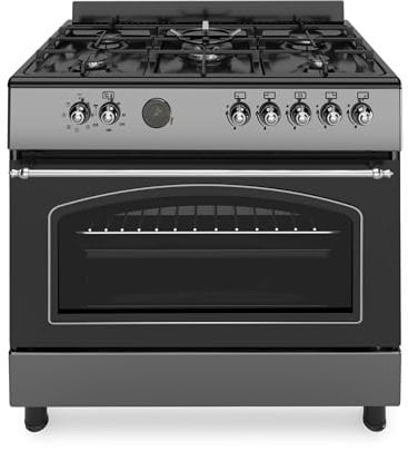 Ferre F9S50E7-MBL-RETRO 90cm Dual Fuel Range Cooker With Double Turbo Fan & 5 Burner(1 Wok) - Anthracite