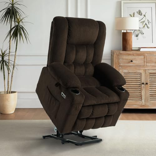 Consofa Fernsehsessel Relaxsessel Elektrisch mit Aufstehhilfe, Massagesessel mit Wärmefunktion, Liegefunktion, TYP C & USB-Anschlüsse Liegen TV Sessel Wohnzimmer, Seniorensessel für Wohnzimmer(Braun)