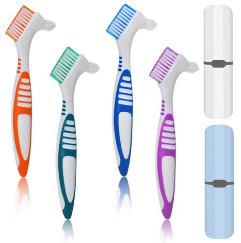 Cepillo de Dientes Para Dentaduras Postizas, 4 Piezas, Doble Cabezal