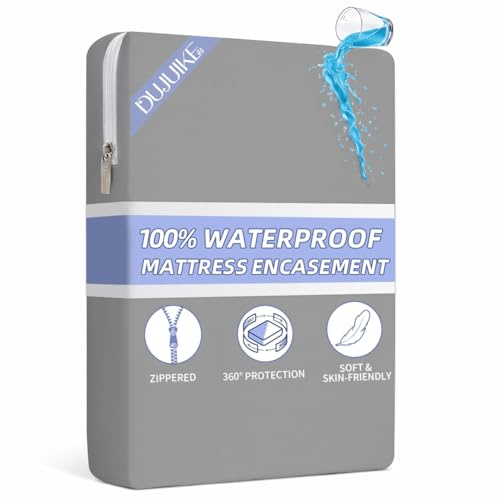 DUJUIKE Wasserdichter Matratzenbezug, Matratzenschoner mit Reißverschluss, wasserdicht, fleckenabweisend, resistent gegen Bettwanzen und Hausstaubmilben, hypoallergen,waschbar(Grau, 140 x 200 x 20 cm)