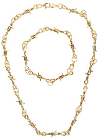 Yolev Set collana e braccialetto filo spinato punk spine filo spinato girocollo metallo oro gioielli grunge collana filo spinato hiphop rock goth catena per uomini donne Y2k quotidiano versatile moda