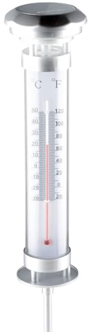 Outdoor LED Solarlampe mit Thermometer und Erdspieß Solar Gartenleuchte Hellweiß Solarleuchte