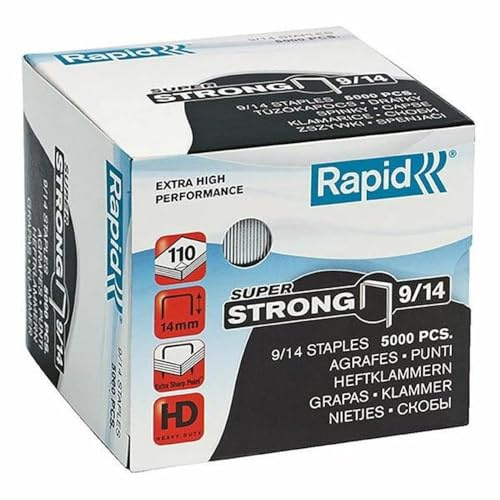 Rapid 9/14mm Super Strong Staples, For Stapling 80-110 Sheets, Use with Heavy Duty Staplers, Galvanised Wire, Box of 5000, 24871500