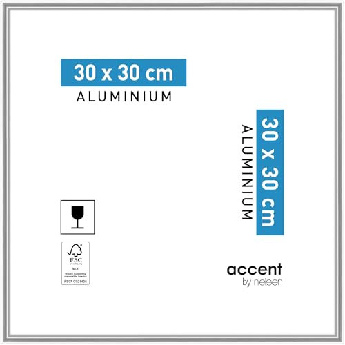 accent by nielsen Bilderrahmen, 30 x 30 cm, Aluminium, Silber glanz, Rahmen zum Aufhängen im Hoch- & Querformat, Echtglas, Accent