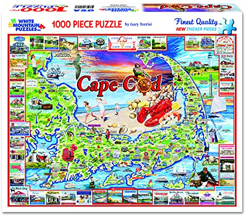 White Mountain Puzzles Cape Cod - 1000 Piece Jigsaw Puzzle | Large Pieces, Gift for Adults and Family, 24x30 in, Massachusetts Island Landmarks