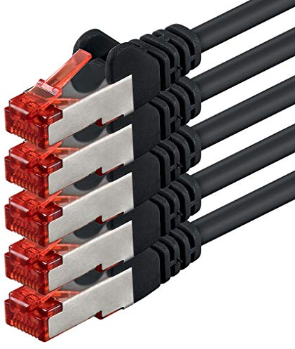2m - negro - 5 piezas - CAT.6 Ethernet LAN cable de red SET 1000 Mbit/s Patchkabel CAT.6 S-FTP PIMF compatible con CAT5 CAT6a CAT7 CAT8