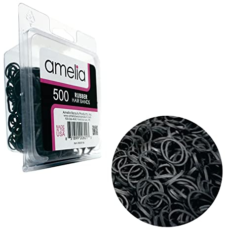 500 Count Rubber Bands in Re-closable Container for Ponytails and Braids (Black) by Amelia Beauty Products