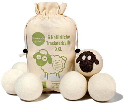 aumondo Trocknerbälle für Wäschetrockner - 6 XXL aus Schafwolle, für Daunen | 6 Stück, Ø 8 cm, Schafwolle, handgefertigt Nepal, natürlicher Weichspüler, empfindliche Haut, Dryer Balls, Trocknerkugeln