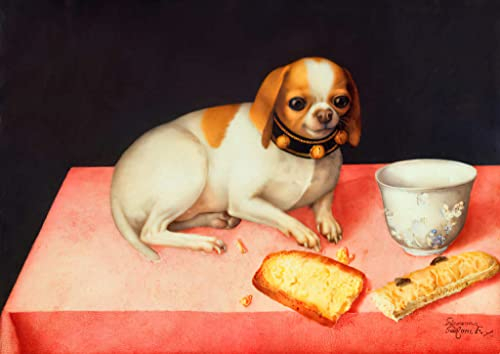 Kunstdruck/Poster: Giovanna Garzoni Hündchen mit Brotschnitte - hochwertiger Druck, Bild, Kunstposter, 55x40 cm